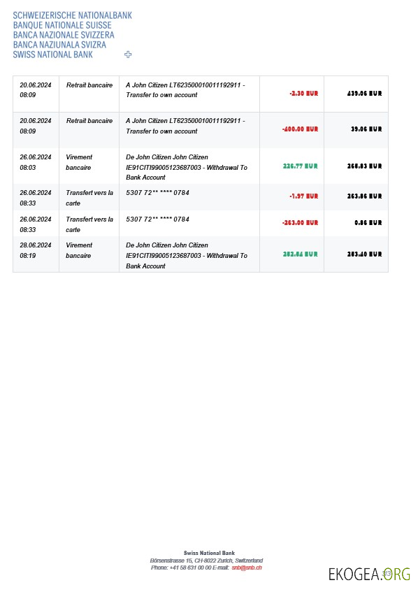 Suisse Banque nationale suisse Extrait de compte BNS, 3 pages 2
